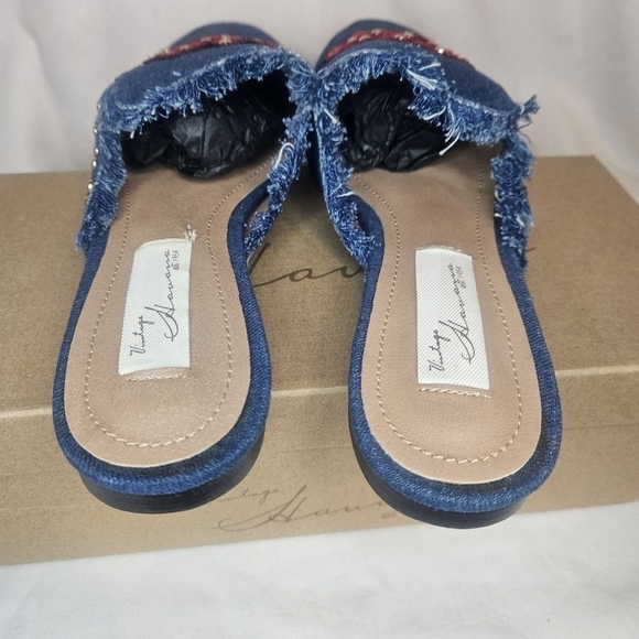 Vintage Havanah Rose Blue Denim Embroidered Floral Mules / Slides 7.5 NWT RARE - Picture 4 of 7